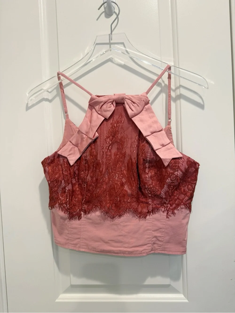 ANTHROPOLOGIE MAEVE Lace Bow Halter Tank Top in Powder Pink size Small - Picture 4 of 9